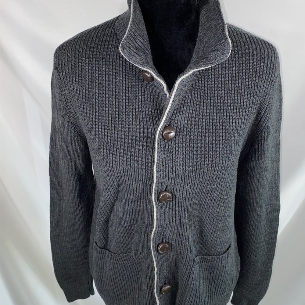 Nautica Gray Cardigan Sweater Mock Neck Button Up Small - Picture 2 of 9
